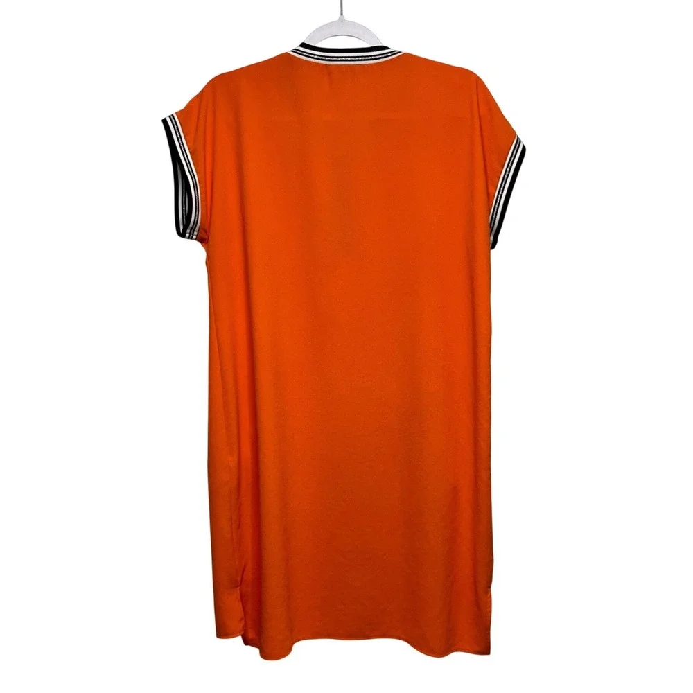 Joseph Ribkoff Orange Zip Front Sporty Shift‎ Dress Striped Trim Sz 8 Luxury